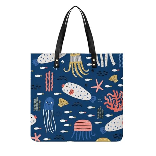 Sac à bandoulière tote bag pour voyage à motif poisson et grand cabas