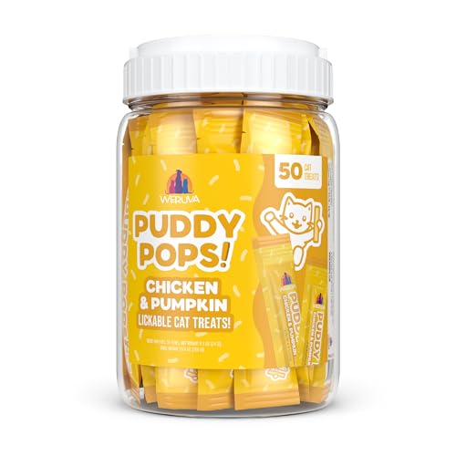 Weruva Puddy Pops, Chicken and Pumpkin Lickable Cat Treats, 0.5oz Tube, Pack of 50