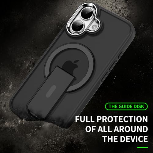 Image of DIZORO Compatible with iPhone 16 Case with Magsafe, Included Kick Stand, Non Yellow Military-Grade Drop Protection & Hard PC Back Cover Slim Matte Feel Anti-Scratch Shockproof Phone Case - Black