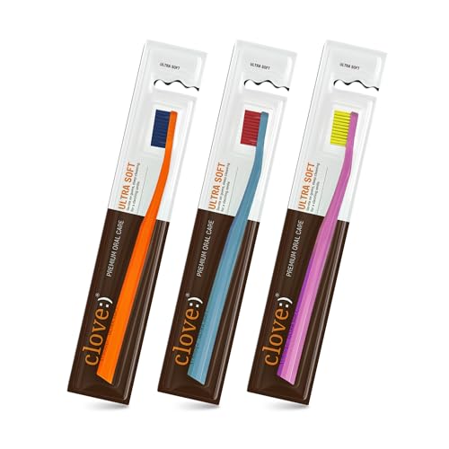Image of Clove Ultra Soft Manual Toothbrush, Pack of 3, Perfected for Sensitive Teeth & Gums,4160 Ultra Soft Dupont Filaments, Diamond Shaped Small Head,7X Denser Bristles, Better Reach Gentle Cleaning, Vibrant & Assorted Colours , Suitable For 6+ Years