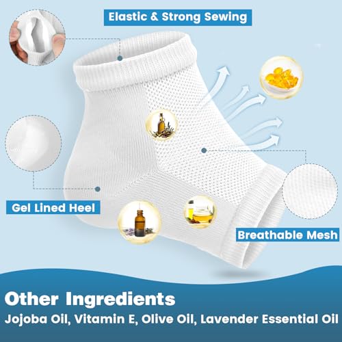 Image of TEAWOO 6 Pairs White Moisturizing Heel Socks for Cracked Heel Treatment