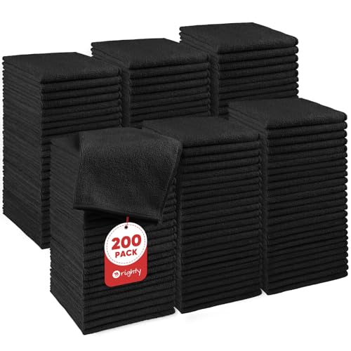 Orighty Washcloths Bulk, 200 Pack Microfiber Face Towels, 12x12 Inch Black