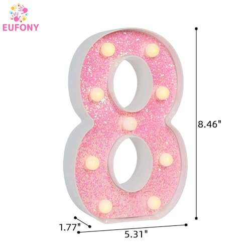 Image of Pink Glitter Marquee Light Up Numbers, LED Number Lights Battery Operated for Girls 8th 18th Pink Birthday Party Table Decorations, Wall Decor for Girls Bedroom, Number 8 Sign Warm White Lights