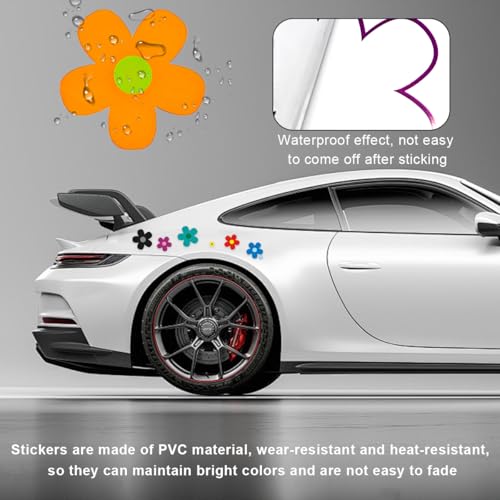 Image of KVAEY Flowers Car Stickers Set, Self Adhesive Daisy Flower Label Stickers for Car Body Mirror Window, Waterproof Hippie Stickers for Car Scooter Laptop Decoration, Car Accessories (Style M)