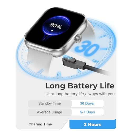 Image of Smart Watch for Men Women, 1.83 inch HD Touchscreen Fitness Watch with Bluetooth Call&Message Notifications, 110+Sport Modes, 24 /7 Heart Rate /Sleep Monitor, IP68 Waterproof Fitness Tracker, Hot Silver