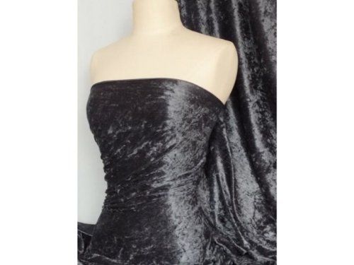 Image of CHARCOAL GREY CRUSHED VELVET FABRIC DARK GRAY CRUSHED VELVET VELOUR STRETCHY / STRETCHED MATERIAL 150cm Width SOLD BY 1 METRE UNIT - FREE POST