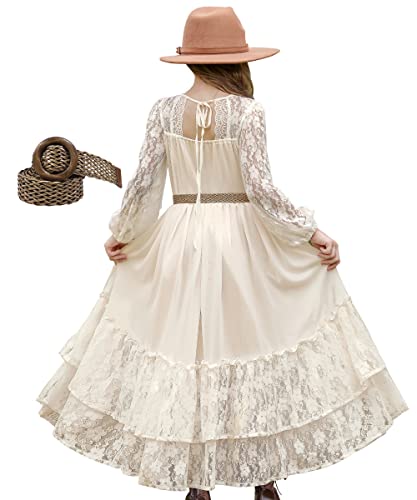 Girls Lace Dresses Backless Full-Length Toddler Boho Dress,Boho Flower Girl Dresses for Wedding Party Easter
