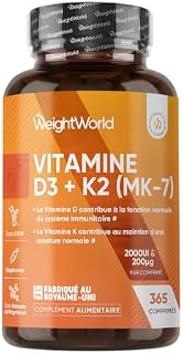 Vitamine D3 2000 UI & K2 MK7 (365 micro-comprimés)