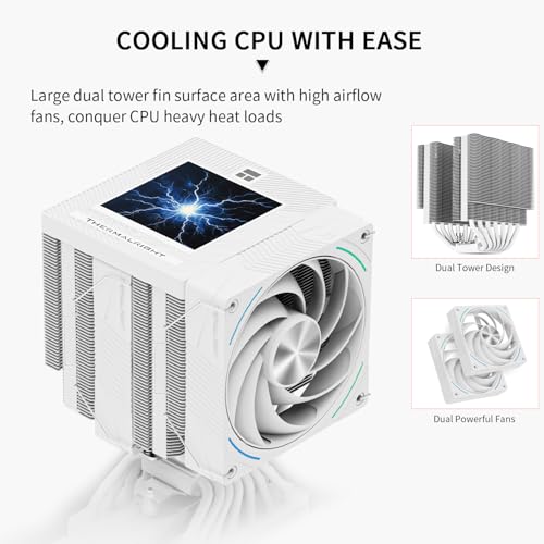 Image of Thermalright Phantom Spirit 120 Vision Snow CPU Cooler, PC Heatsink Cooler 7 Heat Pipes, 3.95'' Magnetic Display Screen with 480x480 Resolution,for AM4 /AM5 and Intel LGA1700 /1851 /115x