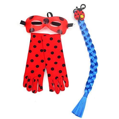 furein Kit Peluca Sintética Azul / Guantes y Antifaz para Disfraz Personaje Ladybug Modelo Talla Única para Mujer (52060)