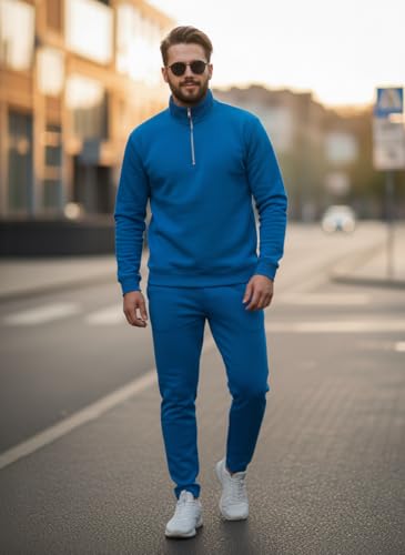 Image of Mack Jonney Solid Half Zipper Track Suit for men | Co-ord Set | Warm Fleece Tracksuit Set | Full Sleeve Sweatshirt
