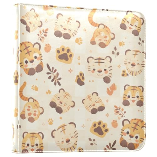 Kigai Cute Tigers Photo Album Self Adhesive Scrapbook Album Leather Cover DIY Picture Scrap Book with 20 Adhesive Sheets, 11.8x24x0.8 inch