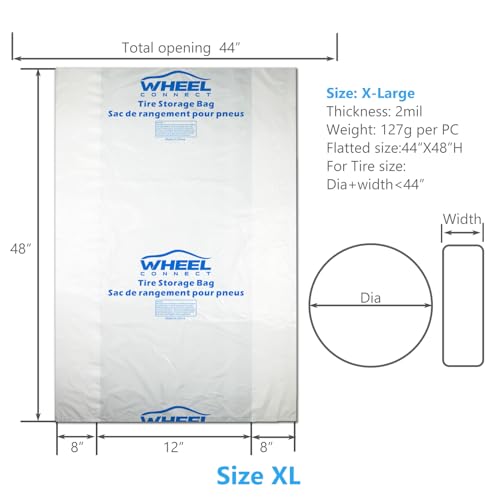 Image of WHEEL CONNECT Tire Storage Bags. Made of Polyethylene LDPE Plastic, Extra-Large 44 inchX48 inchH, White, Pack of 4pcs. X-Large.