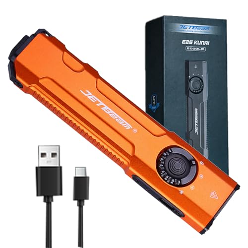 JETBeam - Linternas planas recargables, linterna LED brillante de alta potencia con luz UV de 1300 mW y haz verde, cuña combinada de 1800 lúmenes, linterna de transporte diario, 5 modos, incluye cable