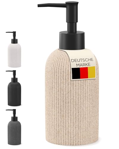 FUZZEL Seifenspender Beige | Seifenspender Bad und Küche | Nachfüllbarer Pumpspender für Flüssigseife | Spülmittelspender matt | Soap Dispenser | Polyresin | Modern Design | 250ml