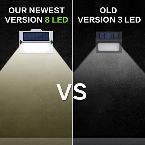 Roopure【Newest Version Warm 8 LED】Solar Step Lights Waterproof IP65 Solar-Powered Deck Lights Outdoor Ambiance Warm White Lighting for Stairs Decks Wall Paths Patio Garden Yard Auto On/Off 8 Pack