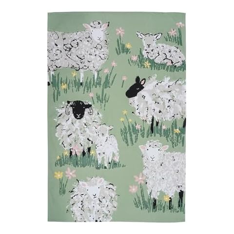 Ulster Weavers Tea Towel Cotton, Durable & Machine Washable, Eco-Friendly Design, Ideal Size, Animal Theme, Woolly Sheep, Green Cover