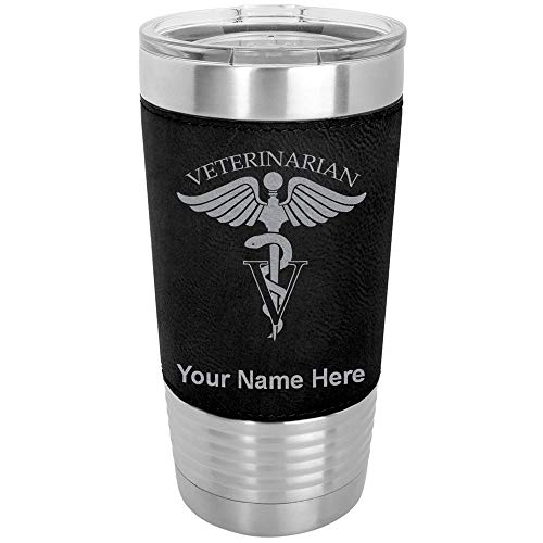 LaserGram 20oz Vacuum Insulated Tumbler Mug, Veterinarian, Personalized Engraving Included (Faux Leather, Black)