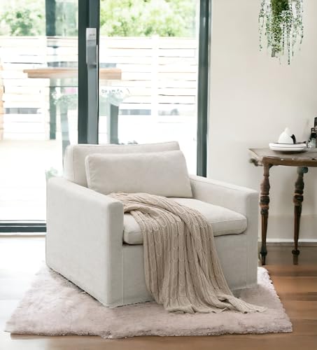 Sillón contemporáneo tapizado en tela color marfil miniatura 7