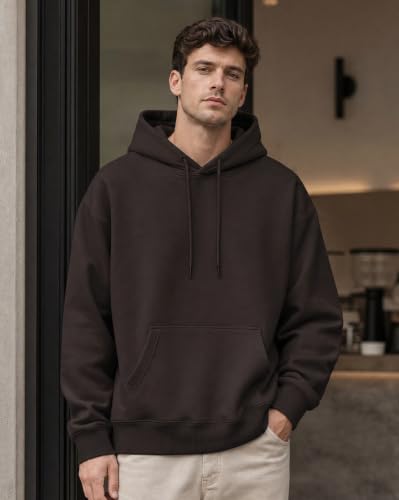 Image of NOBERO Oversized Solid Hooded Sweatshirt for Men | Oversized Hoodie for Men | Hooded Pullover | Cotton Rich Printed Hoodie 280 GSM Fleece