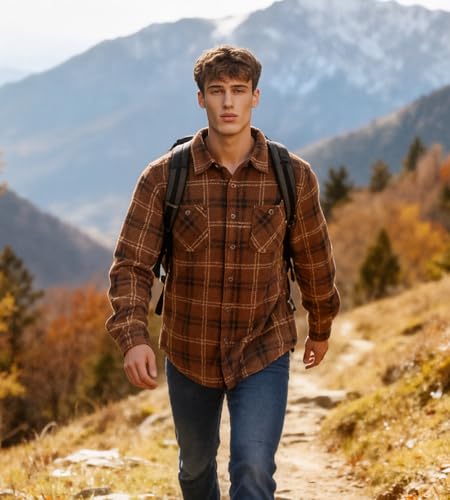 Image of HODOSPORTS Mens Flannel Shirts Jacket Fleece Sherpa Lined Heavyweight Button Down Plaid Shirts Coat Long Sleeve with Pockets