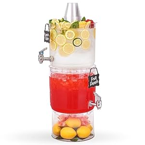 Buddeez Beverage Dispenser With Stand – (2 Count) Stackable 2 Gallon Tritan Clear Drink Dispenser, Large Party Drink Dispenser, Top Lid For Cups & Fruit, (Bonus Chalkboard ID Tag)