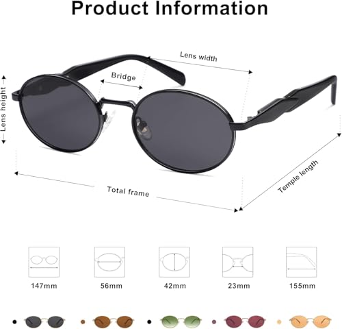 Image of CREEK Retro Oval Sunglasses for Women & Men | Trendy Metal Sun Glasses Classic Shades | UV400 Protection