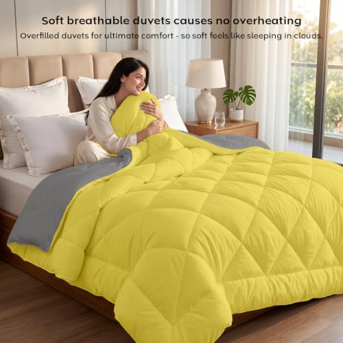 Image of AYKA Reversible Comforter 220 GSM Microfiber Reversible AC Comforter /Blanket for Winter /Quilt /Duvets for King Size Double Bed Comforter (90 * 100, Yellow & Grey)| TC - 220