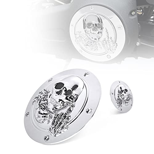 Hutexico CNC Machined 3D Skull Derby Cover for Harley Twin Cam (1999-2014) - Direct Fit Replacement Timing Cover for Road King, Electra Glide, FLHR, FLHX, FXST, Dyna Models - 5 Bolt Hole Design