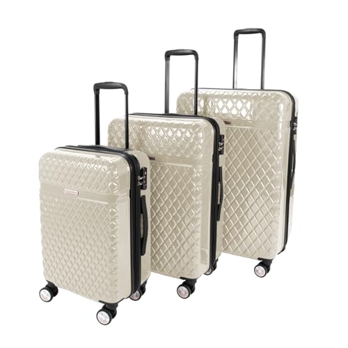 kathy ireland Unisex Adult Yasmine Hardside Lightweight Expandable Spinner Luggage, Ivory, 3-Piece Set