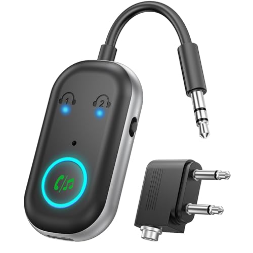 Ankilo Bluetooth 5.3 Transmitter Receiver, 16H Playtime, Mic for Calls, Dual Connection, Airplane Bluetooth Adapter with for TV, HiFi, Headphones, Speaker, Car