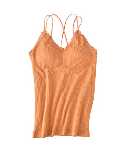 Aodrusa Womens Fleece Lined Thermal Cami Tank Tops Built in Bra Underwear Tops Orange One Size