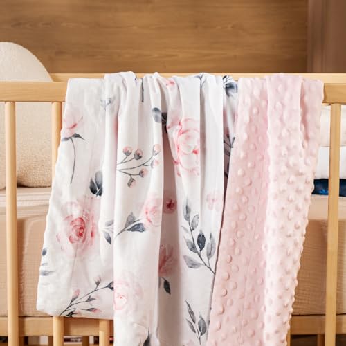 david's kids Micro Fleece Minky Baby Blanket for Girls with Double Layer and Soothing Raised Dots, Breathable and Soft Lightweight Receiving Blanket for Newborns, 30x40 Inches, Floral Flowers