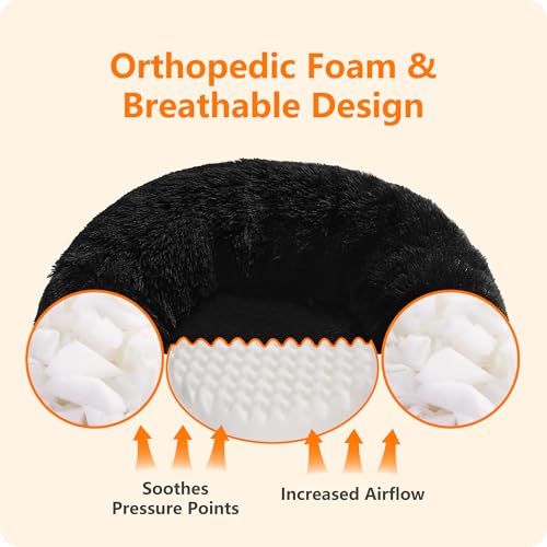 HMTOPE Orthopädisches Hundebett rund Hundekissen Hundesofa Katzenbett Donut Kuscheliges Hundekorb Waschbar, 80 cm Ø, Schwarz