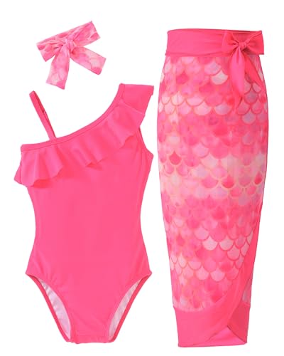Image of HINTINA Toddler Girl One Piece Ruffle Swimsuit with Cover Up Skirt Bathing Suit Swimwear 2-7Y