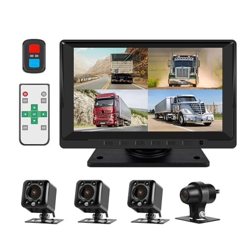 VSYSTO 4CH Backup Camera, 7'' Monitor 1/2/3/4 Split Screen...