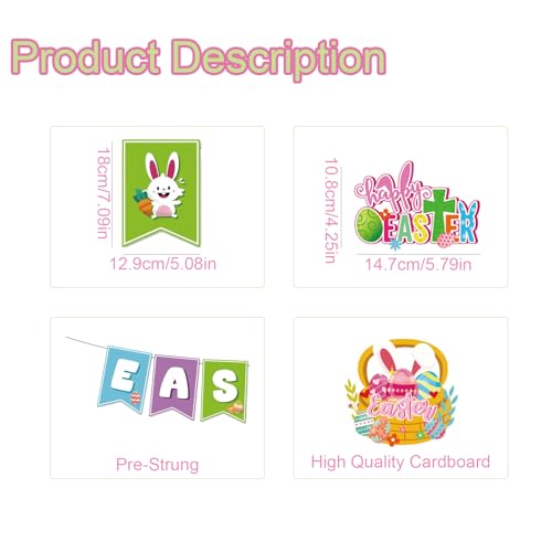 Image of Happy Easter Banner and Egg Bunny Chicken Hanging Swirls for Easter Party Decorations Indoor Outdoor Home Classroom Baby Showers 1st Birthday Decor