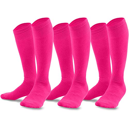 TeeHee Bamboo All Sports Half Cushion Socks with Arch Support 3-Pairs Pack (Youth (5-7), Hot Pink)