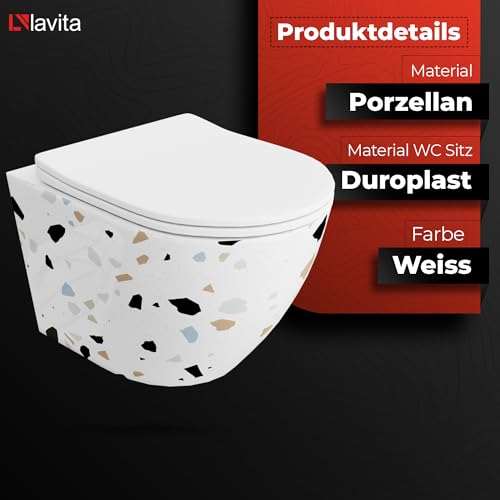 Lavita LAV 101 Vorwandelement für WC 40cm + Wand Hänge Tiefspül WC SOFI SLIM STONE Weiß Spülrandlos + Bedienplatte LAV 200.3.1 Weiß | Komplettset | Unterputz Spülkasten | Toilette Komplett Sett – Bild 7