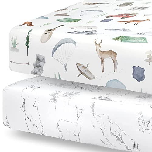 Image of Pobibaby - 2 Pack Premium Fitted Baby Boy Crib Sheets for Standard Crib Mattress - Ultra-Soft Cotton Blend, Safe and Snug, and Stylish Woodland Sheet (Explore)