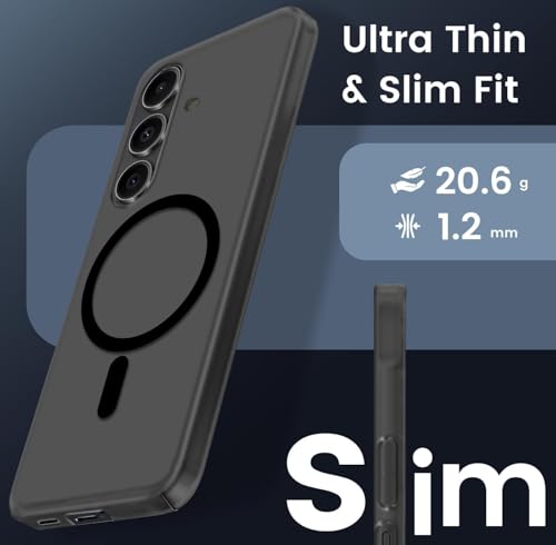 Image of DIZORO Matte Case for Samsung Galaxy S24 Compatible with MagSafe, Camera Lens Full Protection, Shockproof Translucent Frosted TPU Soft Phone Cover, Anti-Fingerprint (Black)