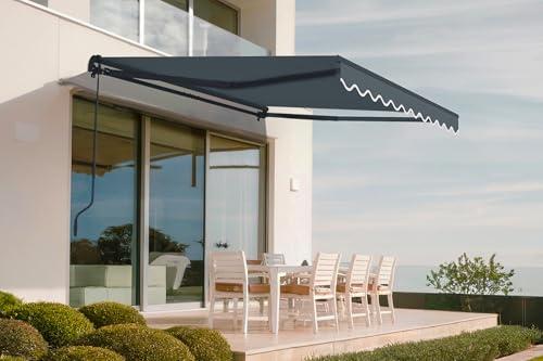 Cazeboo Store banne Monobloc Manuel 3x2,5m - Toile Gris Anthracite 320g/m² UV50+ - Aluminium RAL 7016 - Inclinaison 30°-100° - Store extérieur terrasse