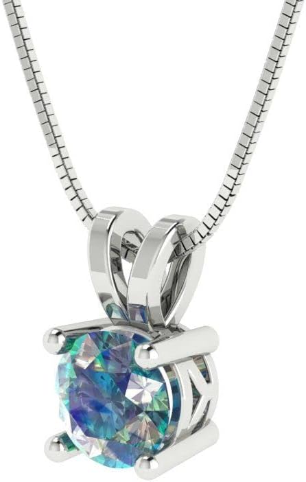 Clara Pucci 0.5 cttw Blue Moissanite White Gold-Plated Silver Necklace and Pendant for Women (16" Box Chain,Round Cut,5mm)