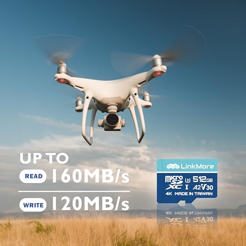 Image of LinkMore XV23 512GB Micro SDXC Card, A2, UHS-I, U3, V30, Class 10 Compatible, Read Up to 160 MB /s,Write Up to 120 MB /s, SD Adapter Included