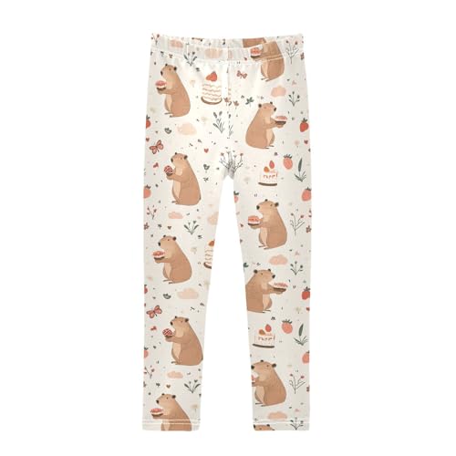 Vdsrup Girls Leggings Cakes Capybara Flowers Kids Ankle Length Leggings Pants Athletic Yoga Pants Toddler Tights Trousers 4T