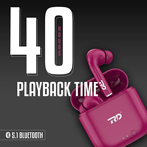 Image of RD TWS-140 Earbuds, 10mm Drivers, 40H Playtime, Upto 80ms Low Latency Gaming Earbuds, ENC Noise Cancellation, Truly Wireless TWS Bluetooth 5.1, IPX4, Voice Assistance | 6 Months Warranty, Dark Pink