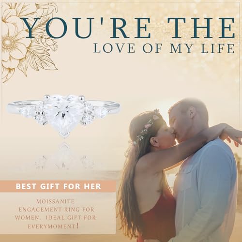 Moissanite Engagement Ring for Women 1.25CT Heart-shaped Moissanite Ring 925 Sterling Silver Wedding Band for Women Halo Promise Rings for Her Wedding Rings Size 3-104