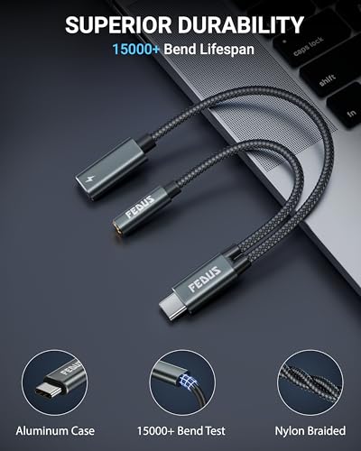 Image of FEDUS Node-X1 2-in-1 Type C to 3.5mm Audio Jack & 60W PD Fast Charging Adapter, USB C to Aux Headphone Cable Hi-Fi DAC with Mic Support for iPhone 17 /16 /15,Samsung S26 /S25 /S24 Ultra,iPad,Google series