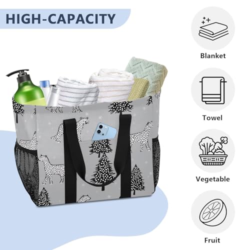 Nander Spotted Leopard and Christmas Tree Foldable Tote Bag Waterproof Sandproof Women Beach Bag Handbag Gym Bag Travel Shopping Bag4