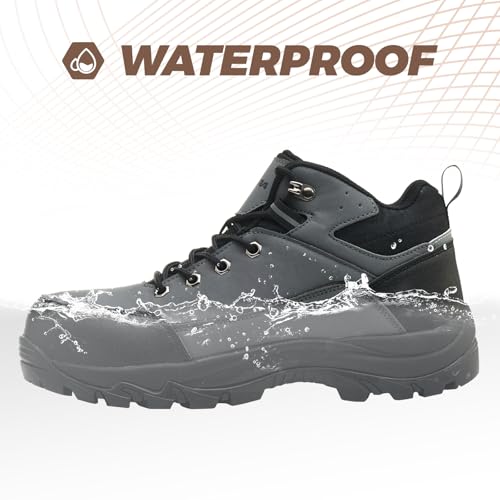 Image of Waterproof Steel Toe Boots for Men Wide Width Non Slip Work Shoes Slip Resistant Safety Toe Sneakers Indestructible Construction Composite Toe Shoe Puncture Proof Footwear